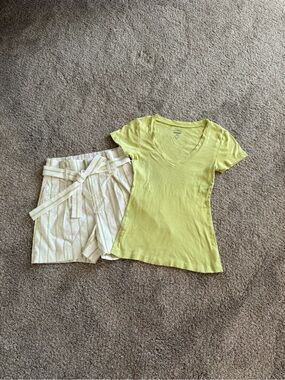Set of Banana Republic High Waist Paperbag Shorts and T-shirt